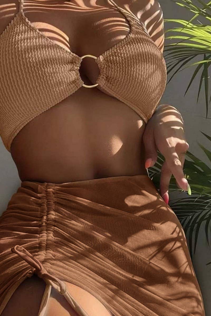 CWMW0888_SOLID COLOR HALTER NECK TWO-PIECE BIKINI SWIMSUIT