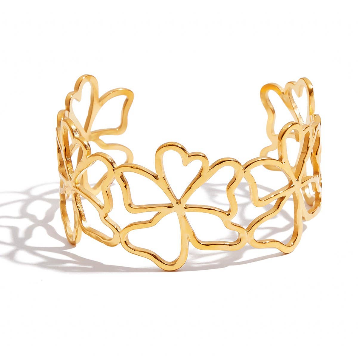 Chic Hollow Flower Cuff, 18K Gold Stainless Steel_CWAJE4734