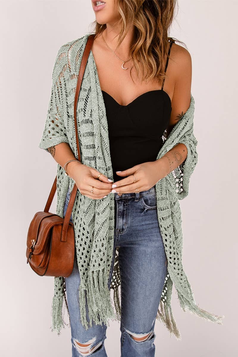 CWOCAS0041_SPRING SUMMER VINTAGE KNIT CARDIGAN WITH FRINGE