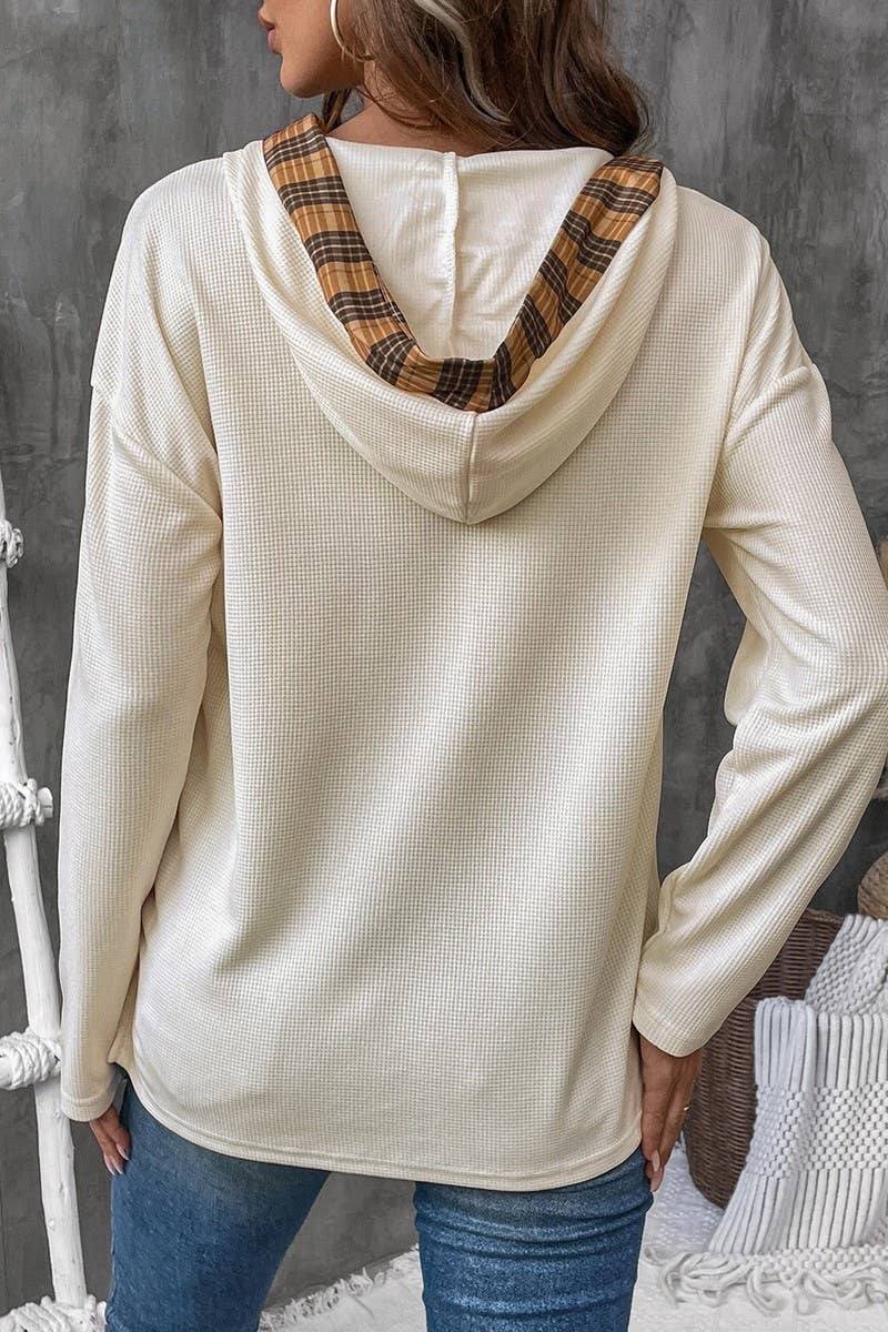 CWOHOL0687_PANELED CHECK LONG SLEEVE HOODIE