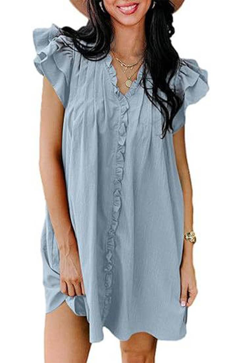 CWDSD10610_SUMMER SOLID COLOR LOOSE SHORT-SLEEVED DRESS