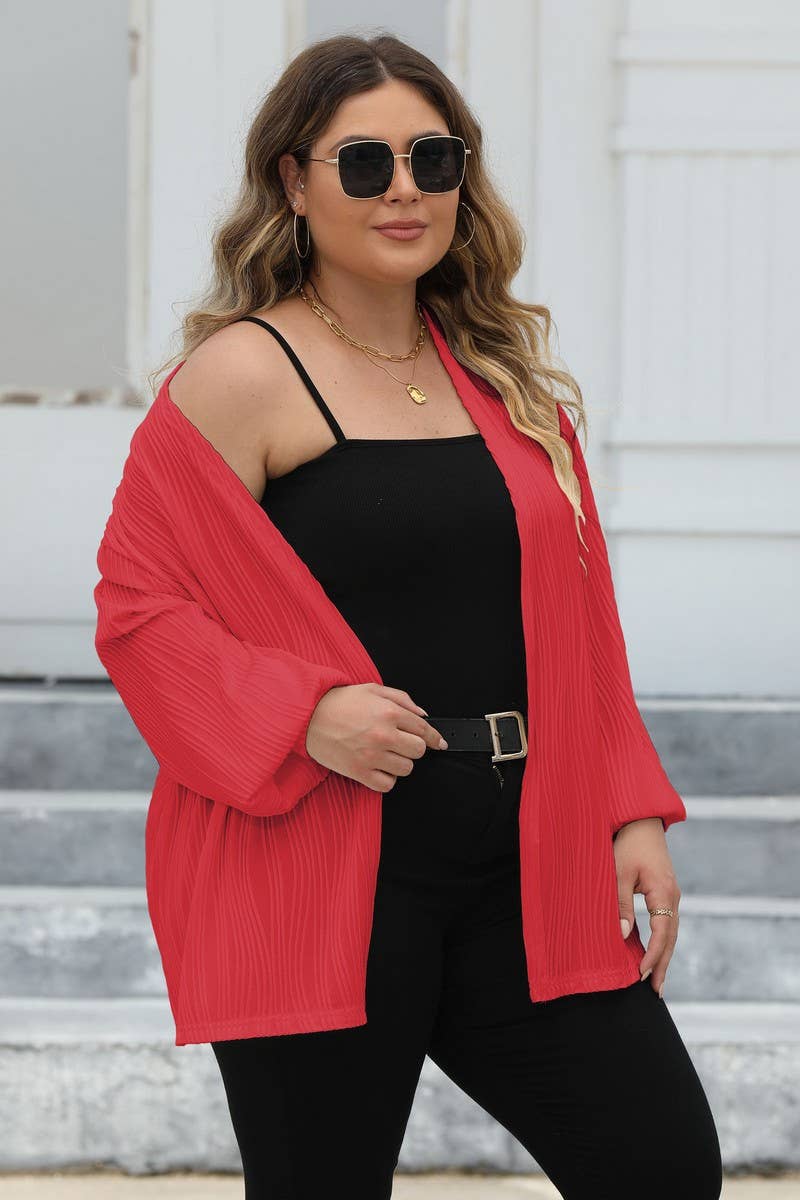 CWOSWL1581_PLUS Size Open Front Long Sleeve Cardigan Top
