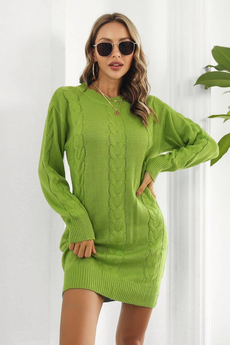 CWDSD7335_CASUAL LOOSE CABLE KNITTED LONG SLEEVE DRESS