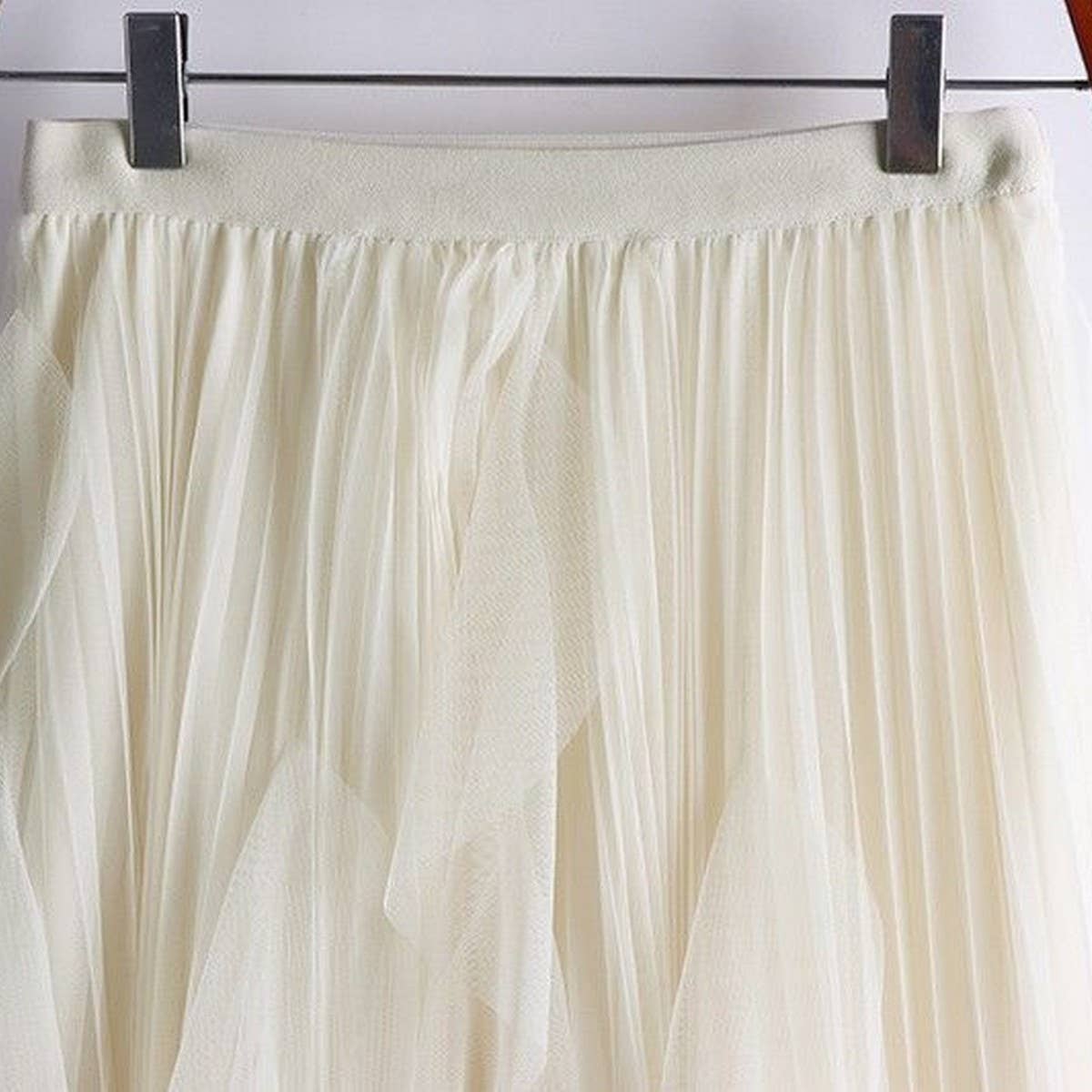 TULLE SKIRT MID-LENGTH HIGH WAIST PLEATED SKIRT