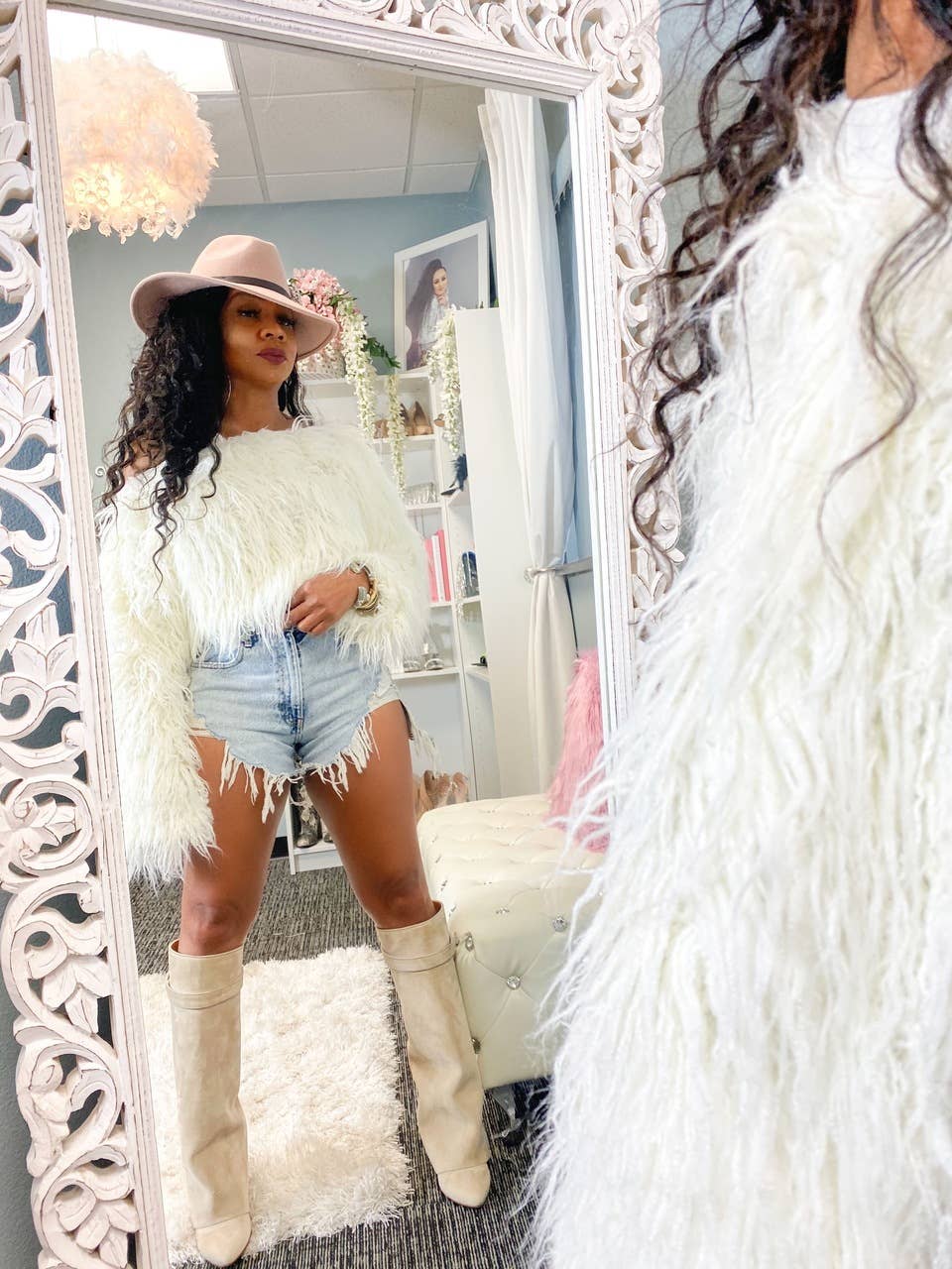 LINE SHOULDER GRADIENT ANTI-LONG HAIR SHORT FUR