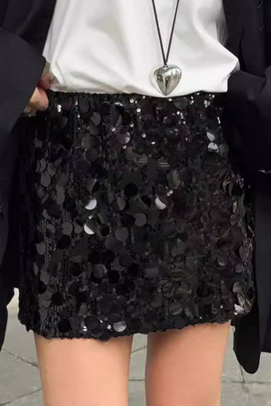 CWBSS0349_HIGH WAIST SOLID COLOR SEQUINED MINI SKIRT