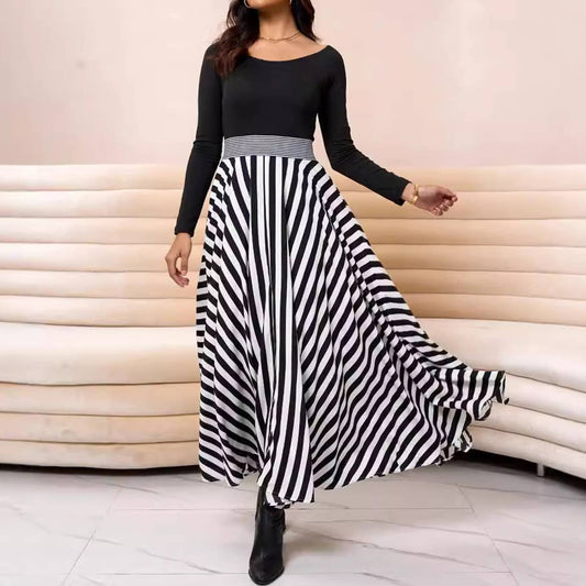 Patchwork striped sexy fashion slim-fit dress