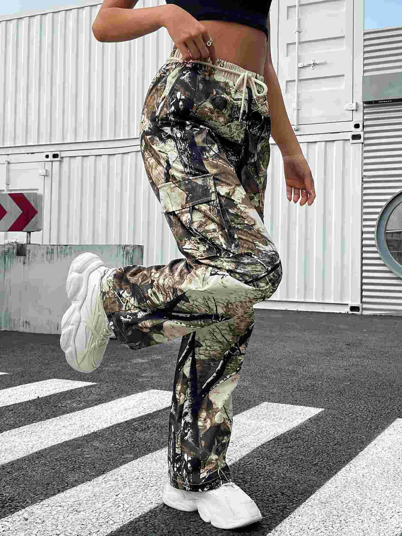 RETRO CAMOUFLAGE PRINTING WORK STRAIGHT TROUSERS