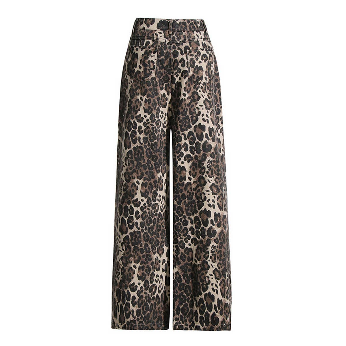 WOMENS LEOPARD PRINT DISTRESSED LOOSE FITTING JEANS
