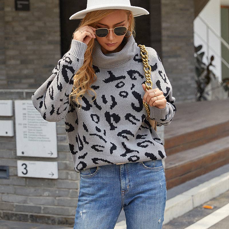 LEOPARD PRINT JACQUARD STYLE PULLOVER SWEATER