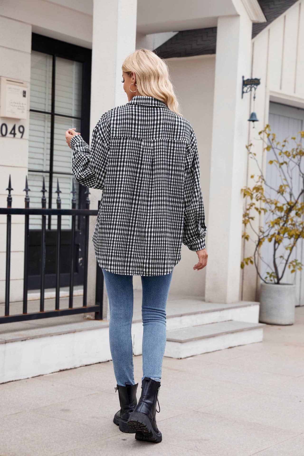 Thousand-bird checkered button flannel shirt