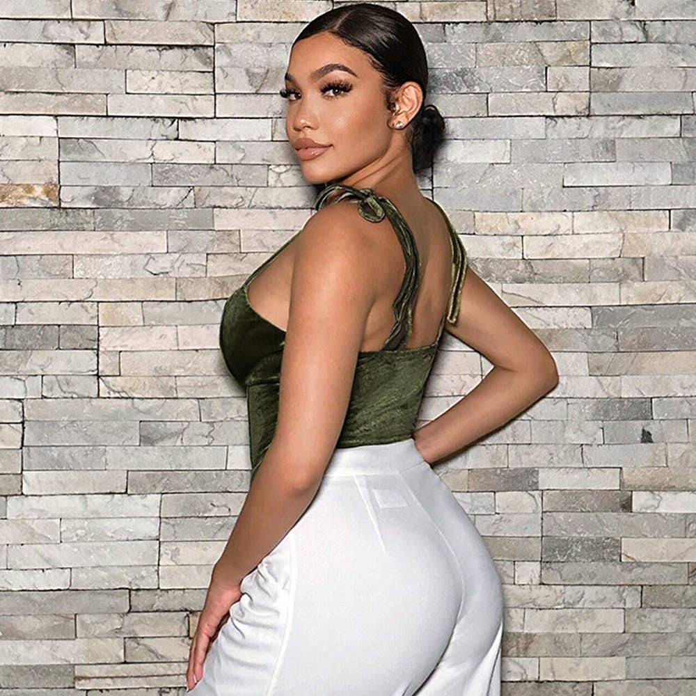 SEXY V-NECK SLIM-FIT ASYMMETRICAL VELVET CAMISOLE