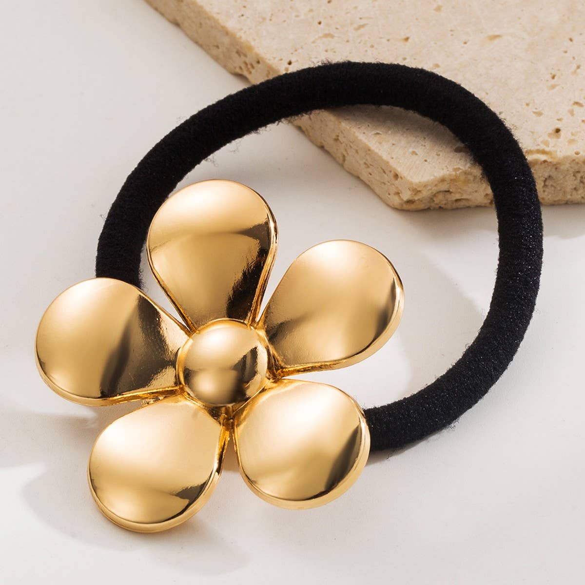 Elegant Metal Flower Elastic Hair Tie for Women