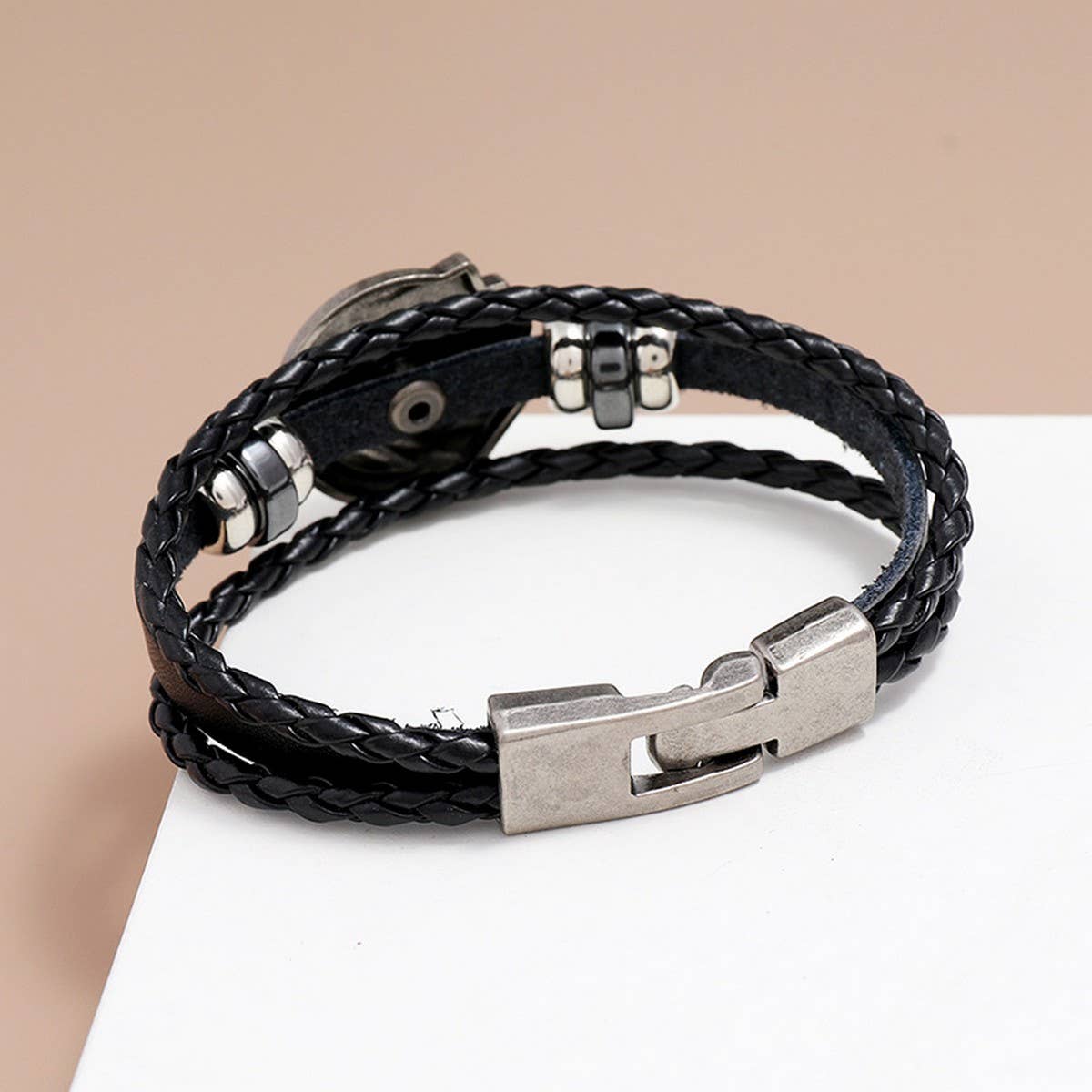 PERSONALIZED POKER BRAIDED LEATHER BRACELET_CWMM4510