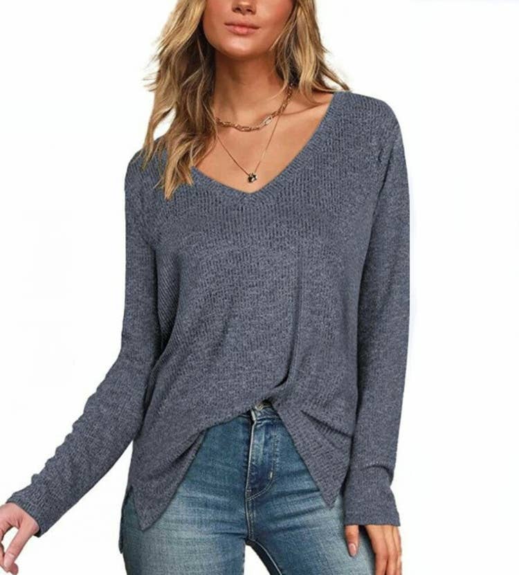 V-NECK LONG-SLEEVED SOLID COLOR PULLOVER BASE