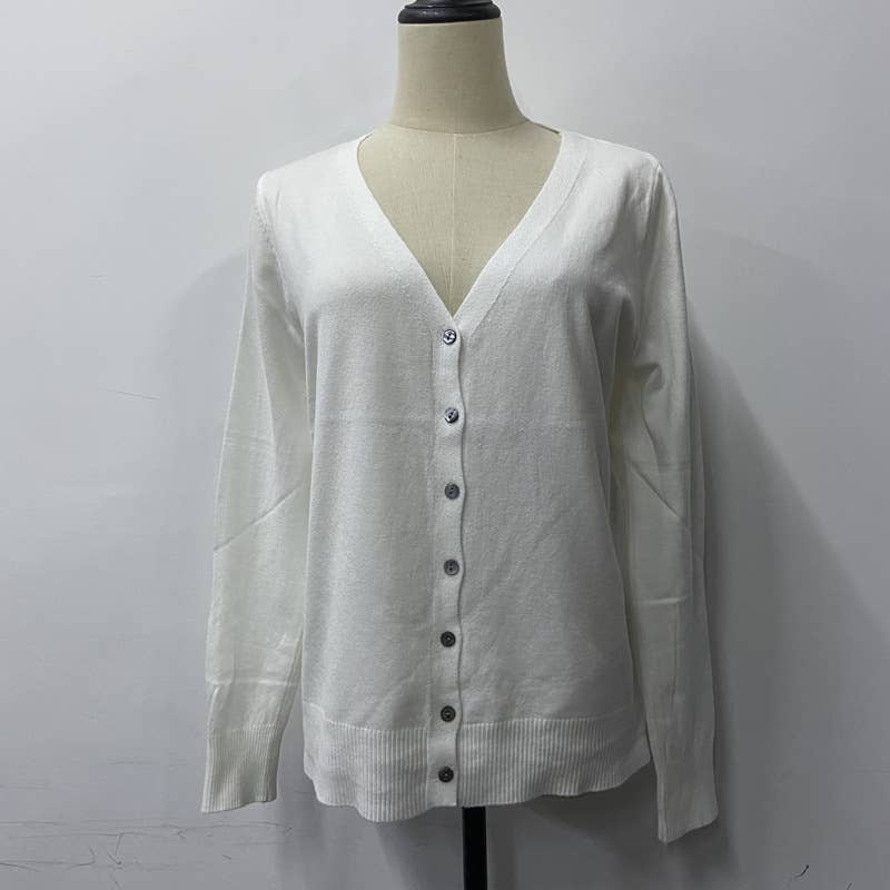 Solid-color button long-sleeved cardigan