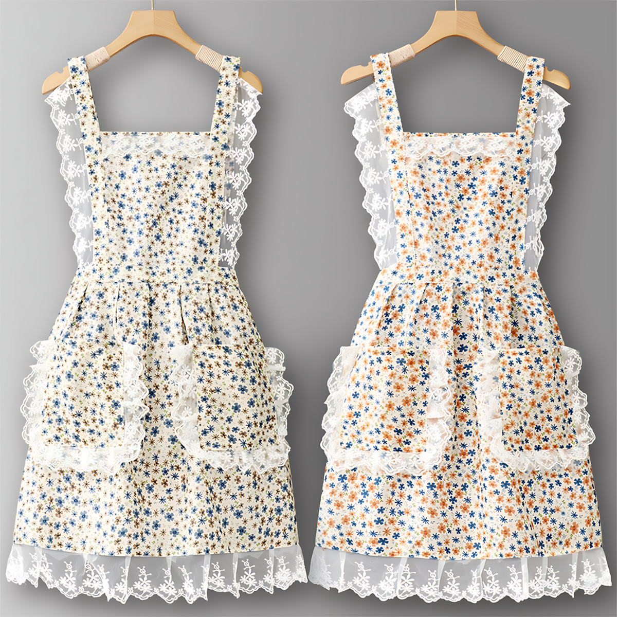Floral Lace Trim Kitchen Apron for Women