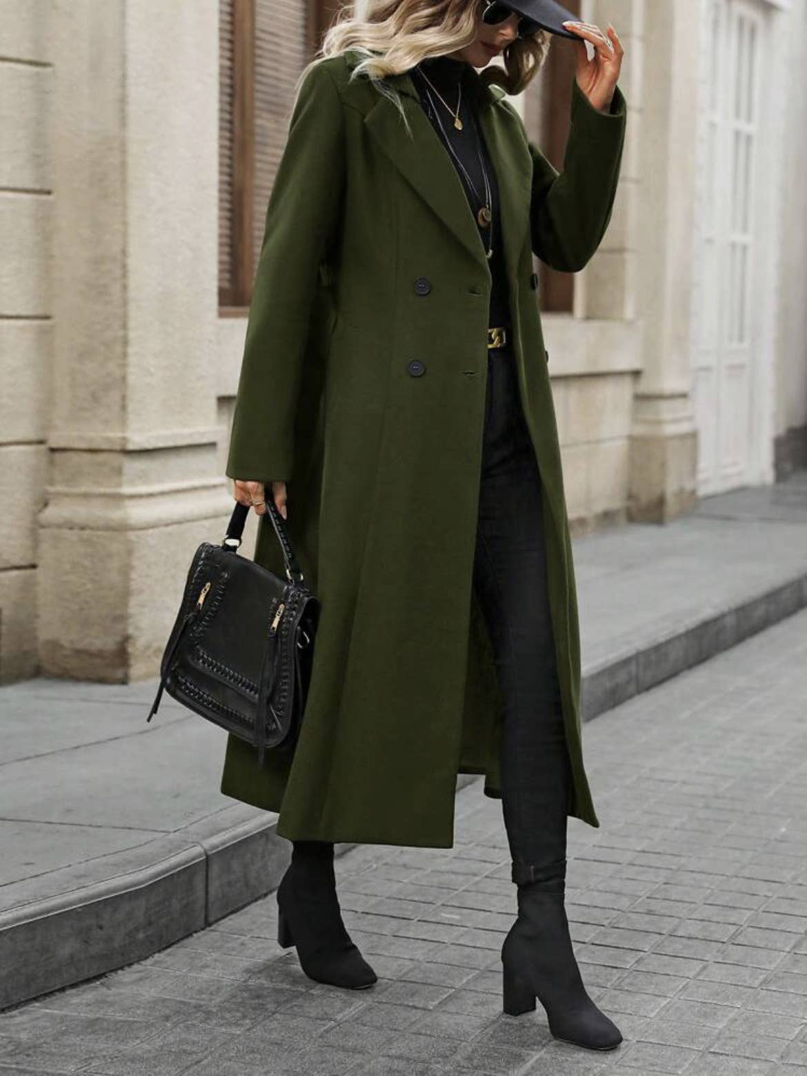 Lapel tie double-breasted and long coat