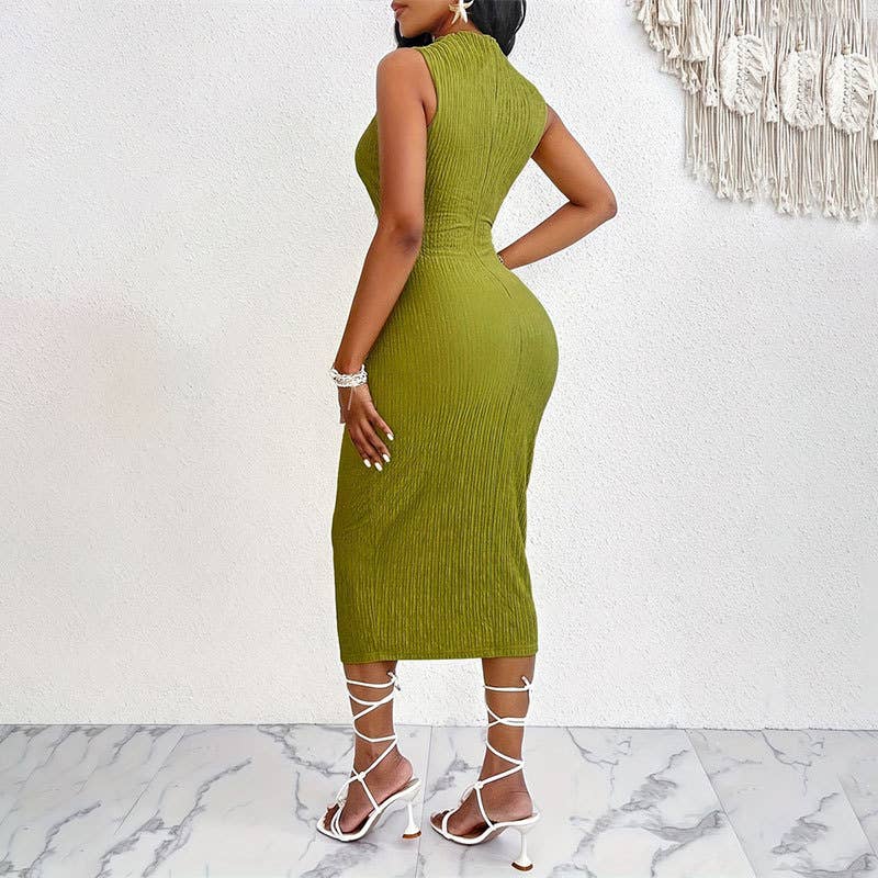 HOLLOWED-OUT FRILLY STRETCH HIP DRESS