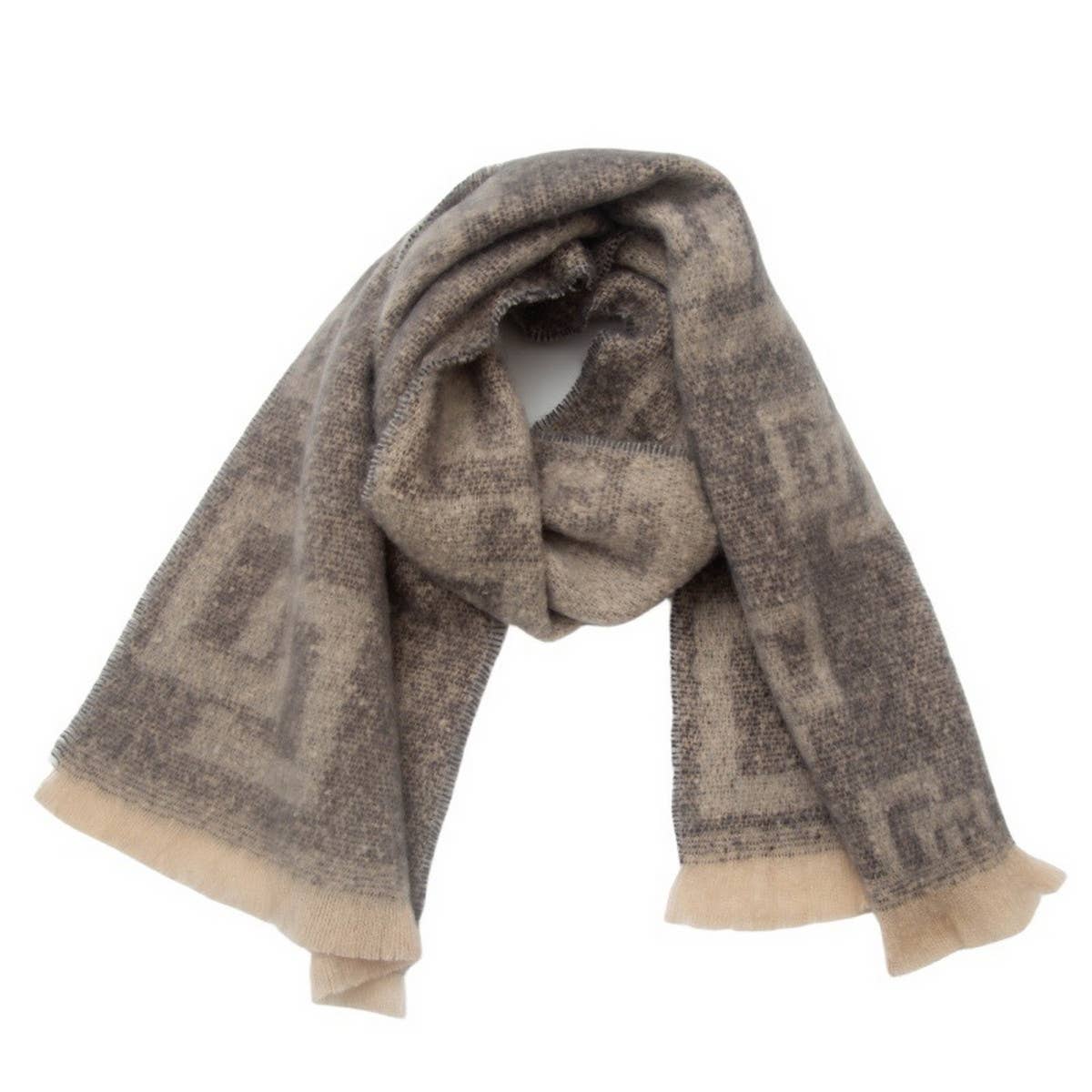 Greek Key Jacquard Scarf ? Fringe Winter Wrap