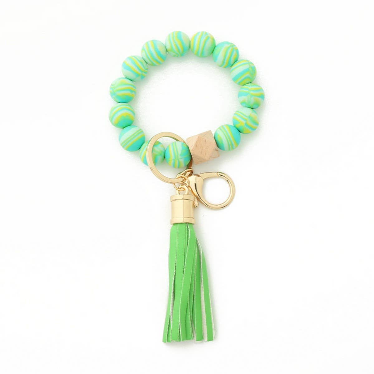 Colorful Silicone Bead Bracelet with Wood Keychain_CWAB5103