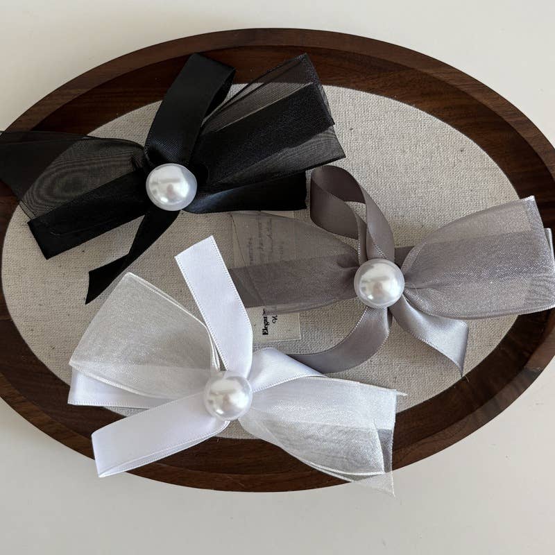 Elegant net gauze pearl bow hair clip