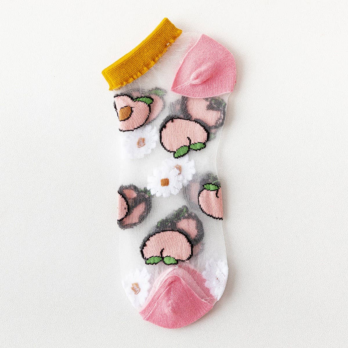 PEACH PRINT SHORT COLORED TRANSPARENT SOCKS_CWMS0400