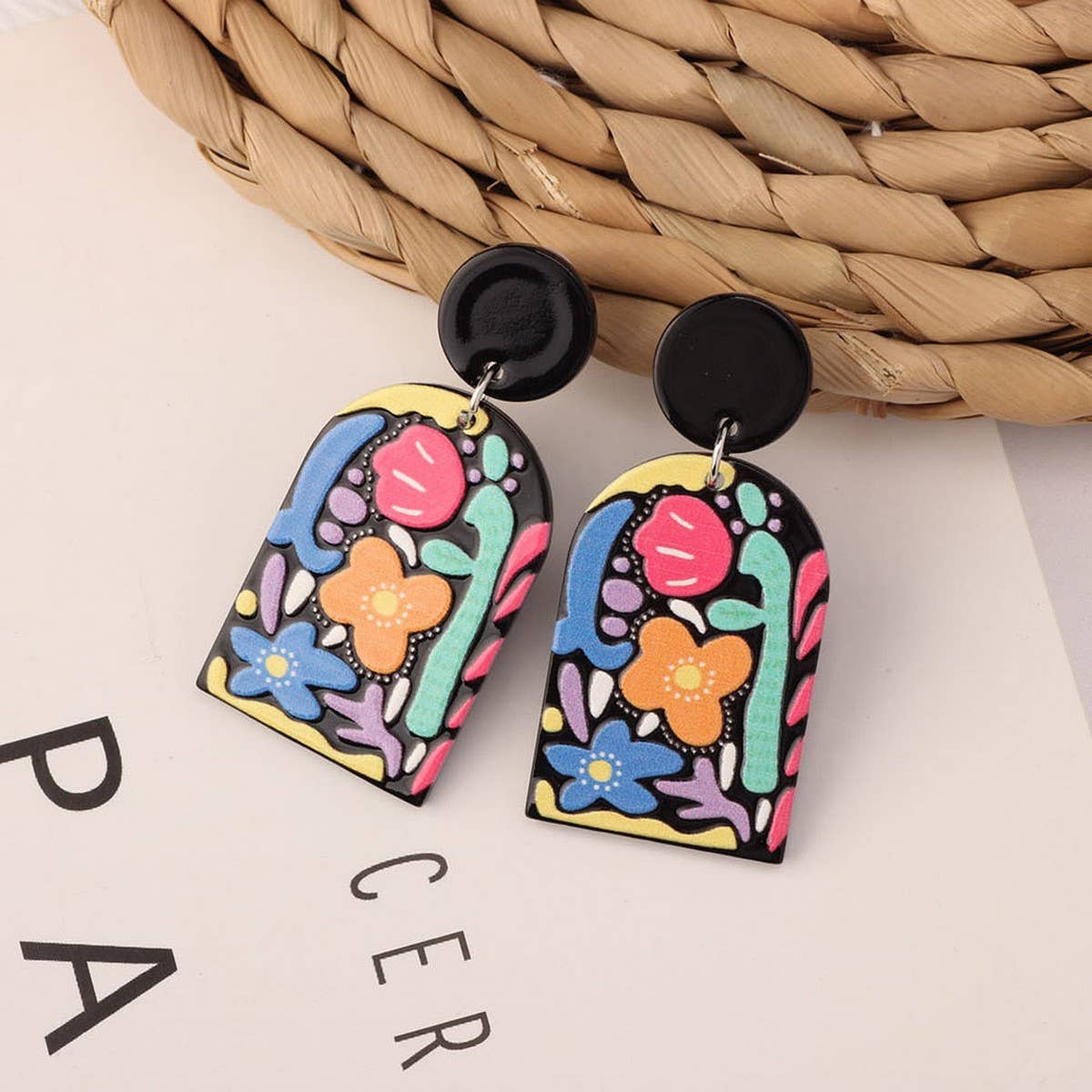 SWEET GIRL COLORFUL FLOWER ACRYLIC EARRINGS