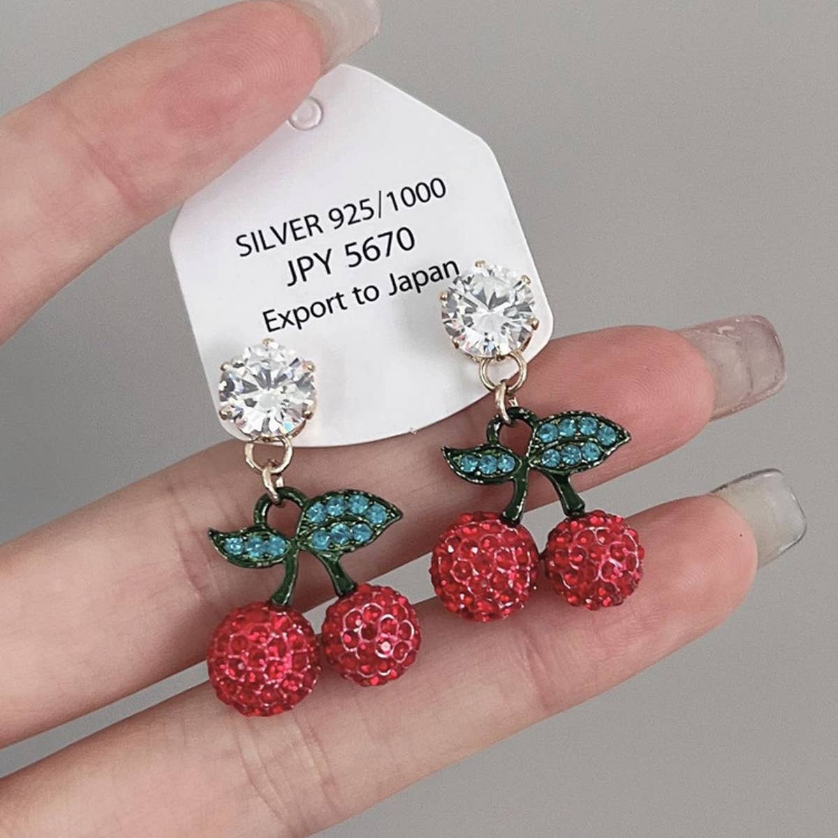 CUTE RED ZIRCON CHERRY EARRINGS