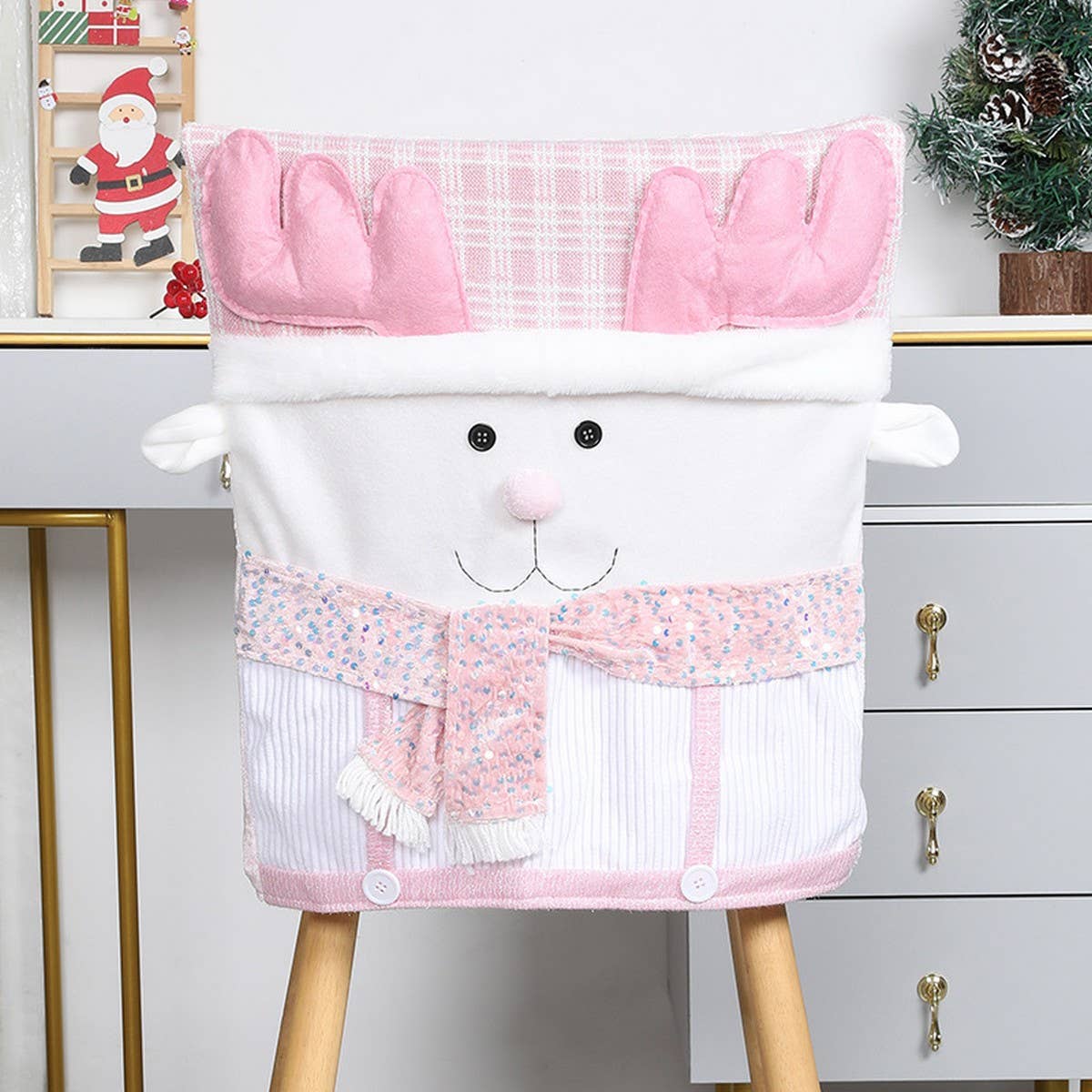 CHRISTMAS CHAIR COVER PINK STOOL COVER DECORATION