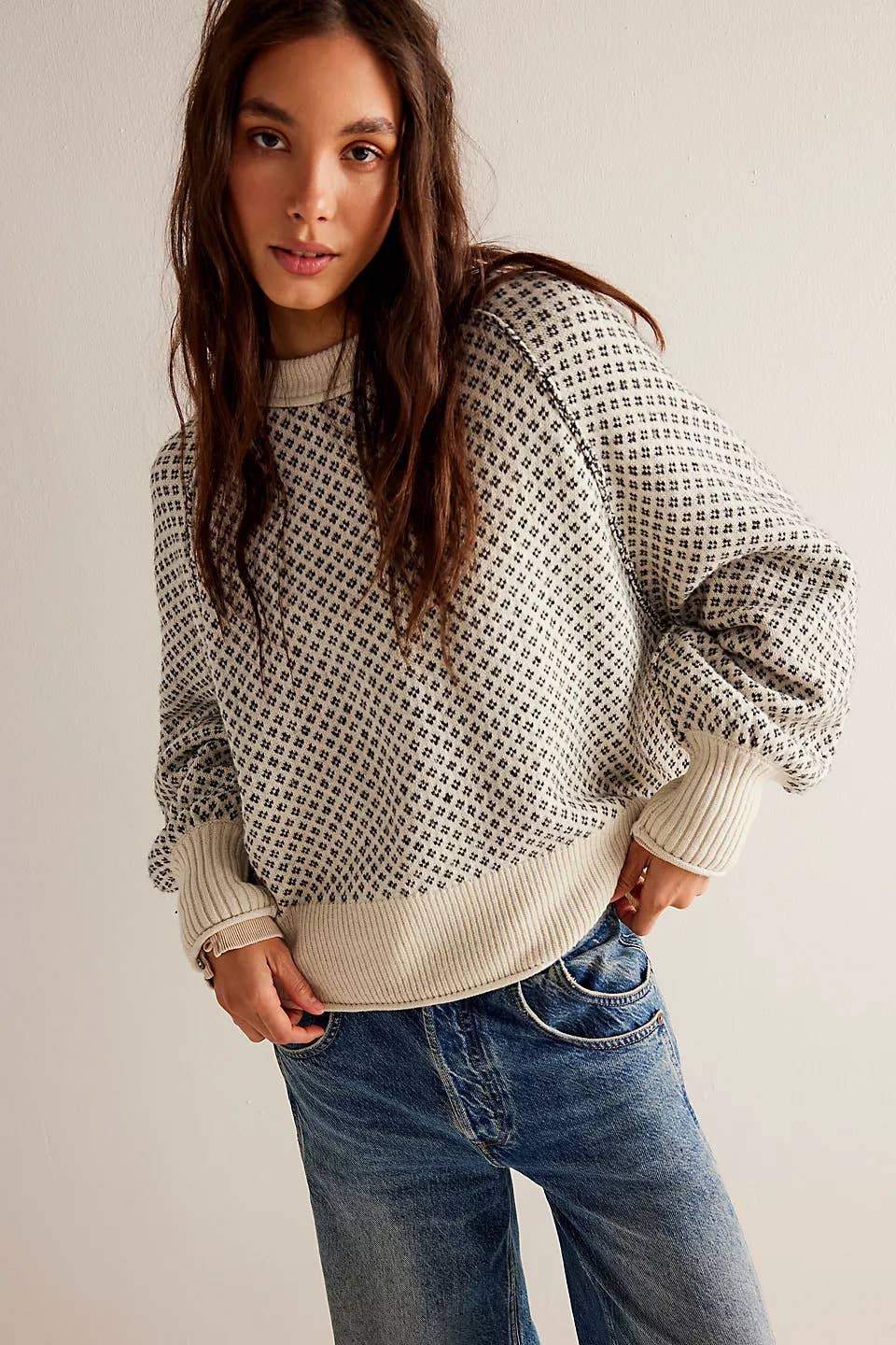 Jacquard long-sleeved round-neck sweater