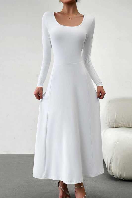 CWDMD0748_Round neck Long Sleeve Maxi Dress