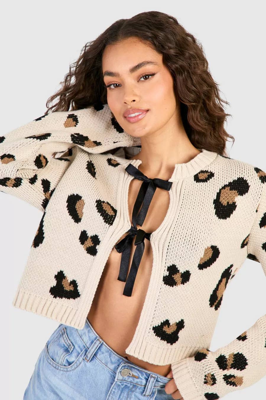 SEXY LONG-SLEEVED LEOPARD PRINT LACE-UP CARDIGAN