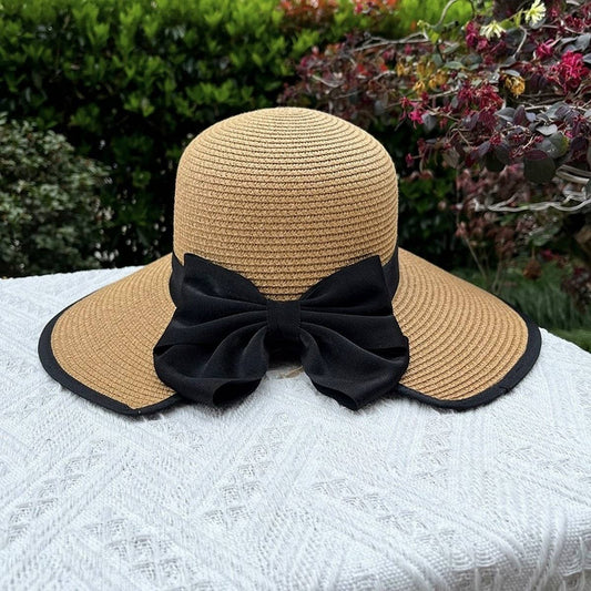 Summer vacation wide brim bow straw hat_CWAH3406