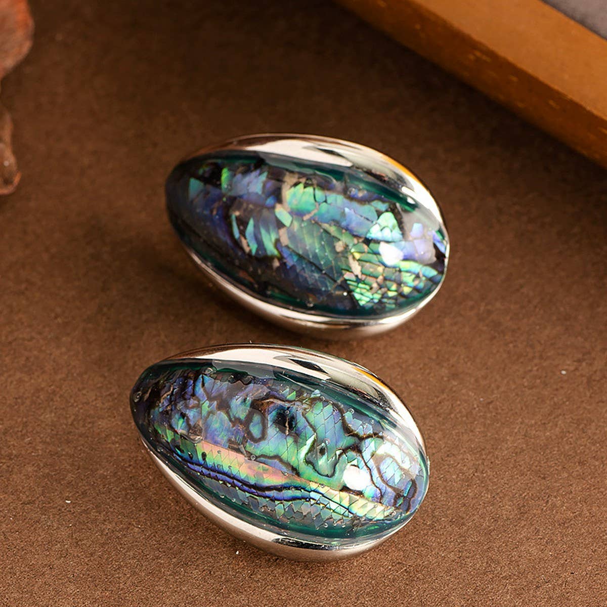 COLORFUL NATURAL ABALONE SILVER NEEDLE EARRINGS
