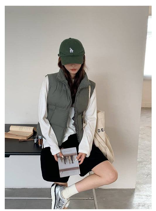 Solid-color stand-up collar thickened waistcoat