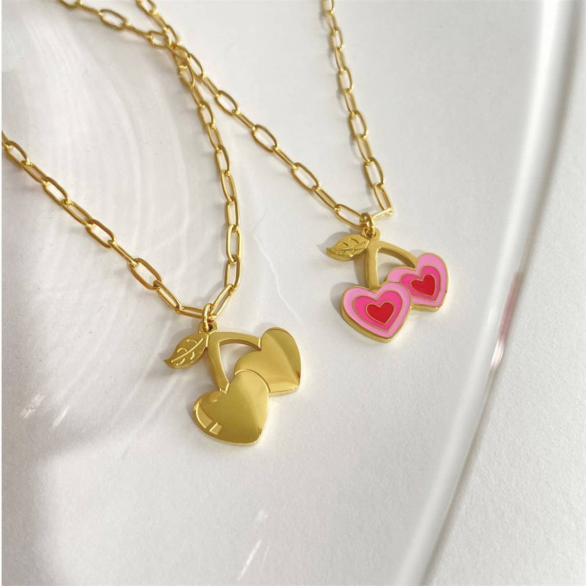 NEW GIRL PINK PENDANT GOLD-PLATED NECKLACE