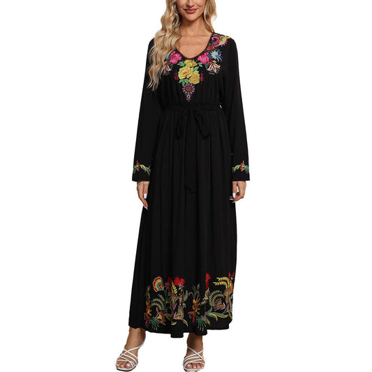 Women's long-sleeved embroidered long dress