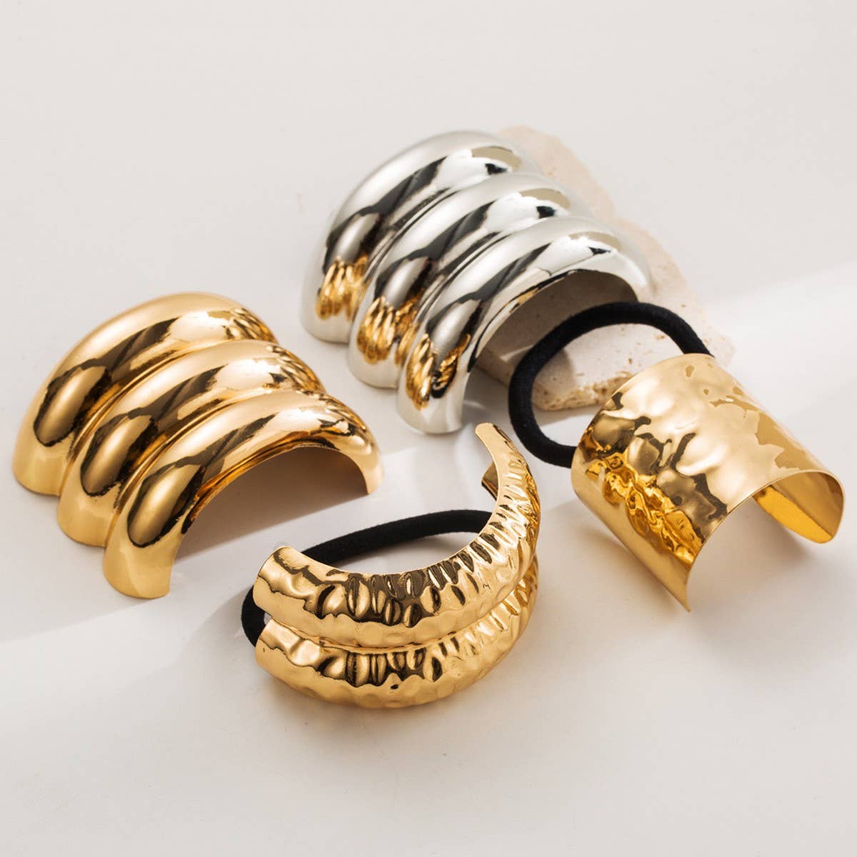 Geometric Metal Hair Tie for High Ponytail Style