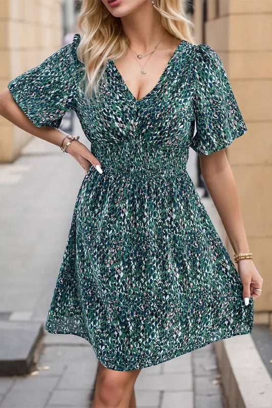 CWDMD4545_SUMMER SHORT-SLEEVED FISH SCALE PATTERN DRESS