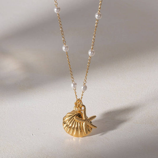 OCEAN SERIES PEARL STARFISH SHELL NECKLACE_CWAJE1366