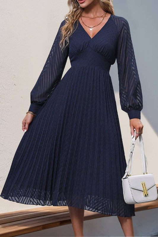 CWDMD4734_NEW LONG-SLEEVED SOLID COLOR HIGH-END DRESS