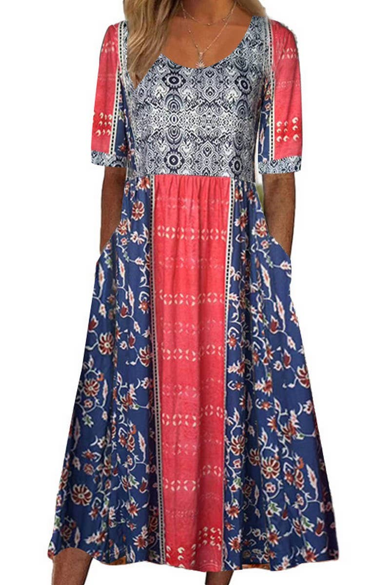 CWDMD5716_SUMMER NEW ROUND NECK SHORT SLEEVE DRESS