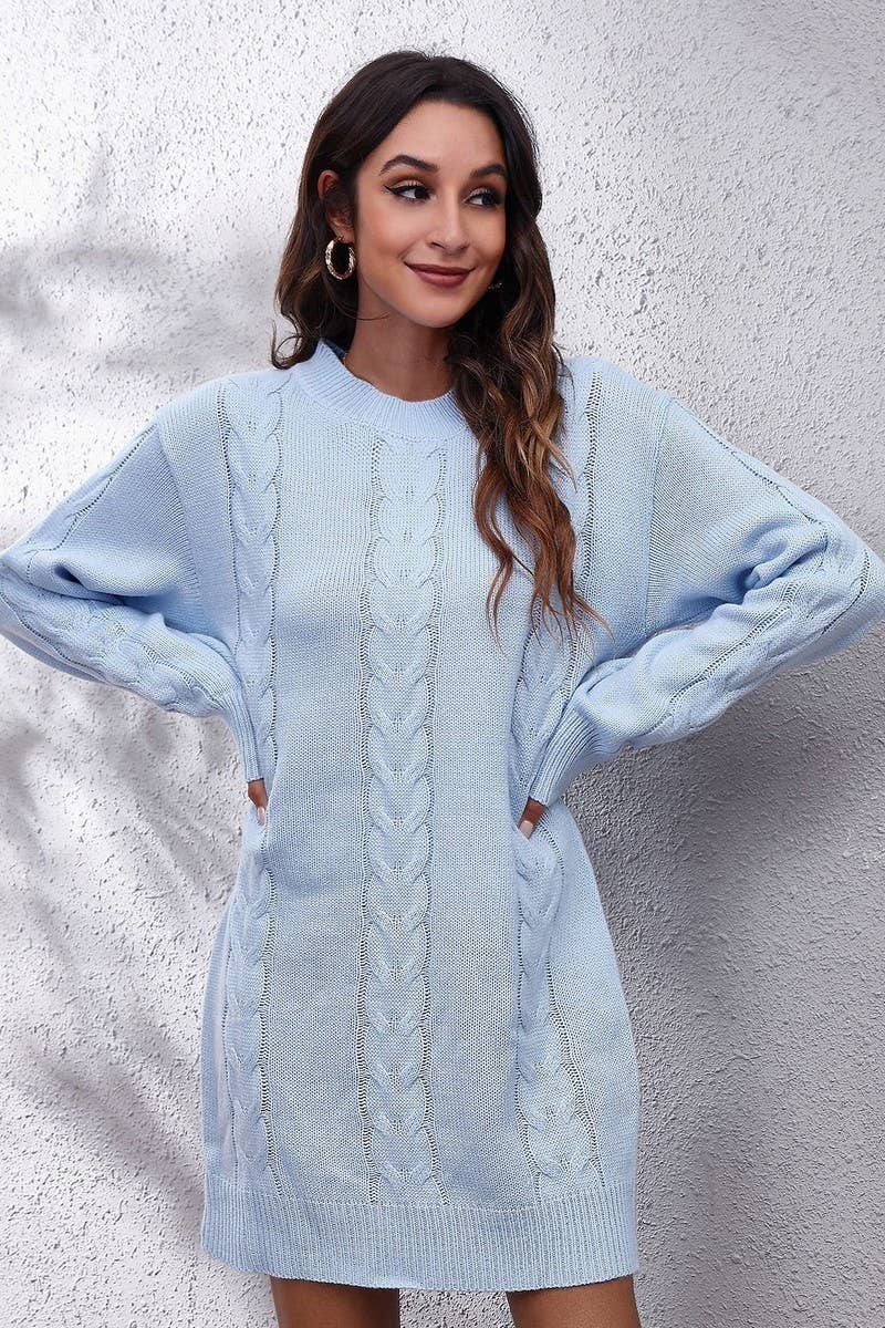 CWDSD7335_CASUAL LOOSE CABLE KNITTED LONG SLEEVE DRESS
