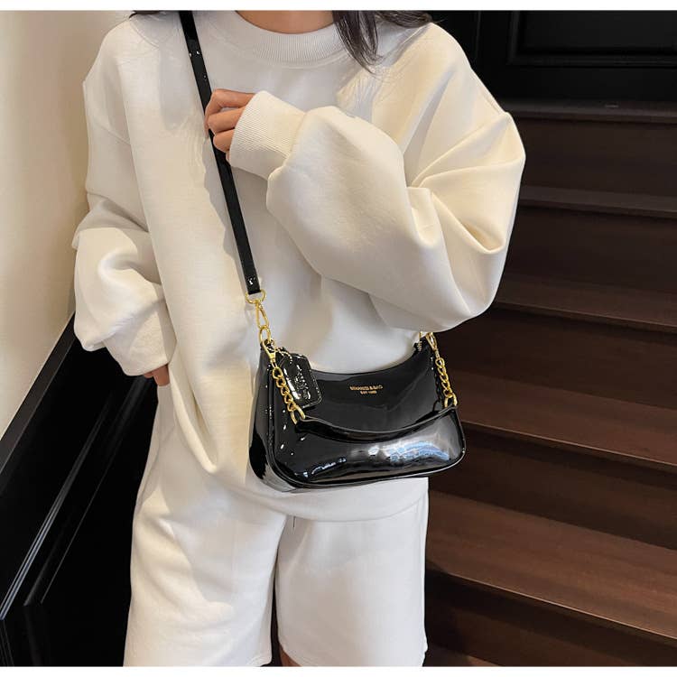 Simple PU leather glossy crossbody bag