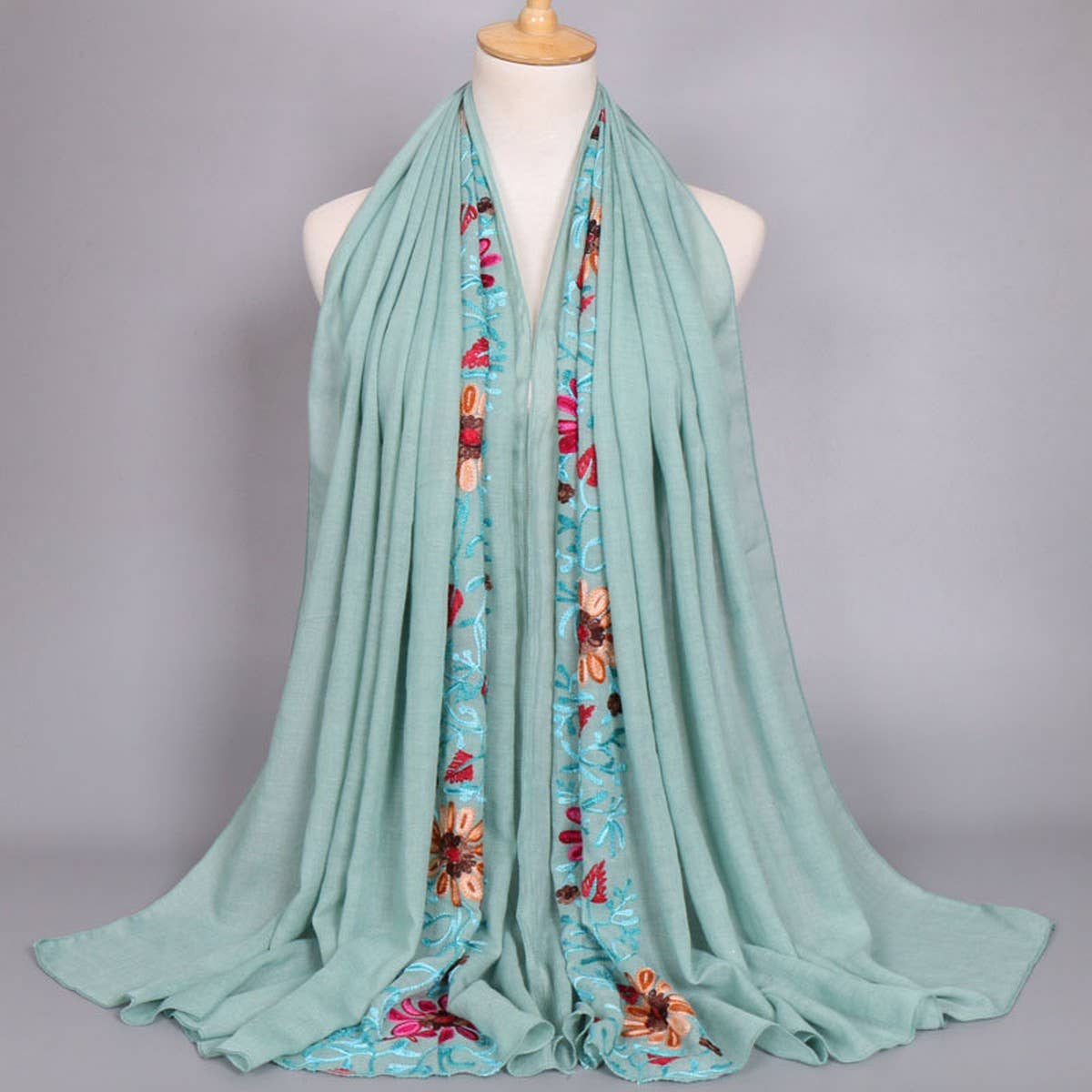 EMBROIDERED COTTON SCARF LONG VEIL SHAWL