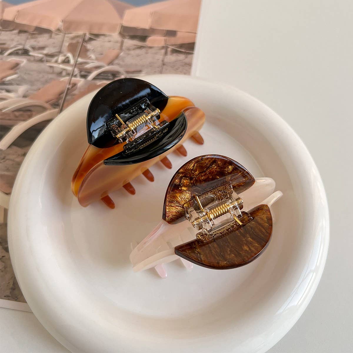 Large Hair Claw 3 Inch, Wood Print Acetate Clip