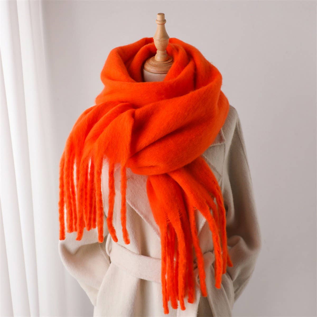Mohair Tassel Scarf for Winter, Unisex Long Shawl