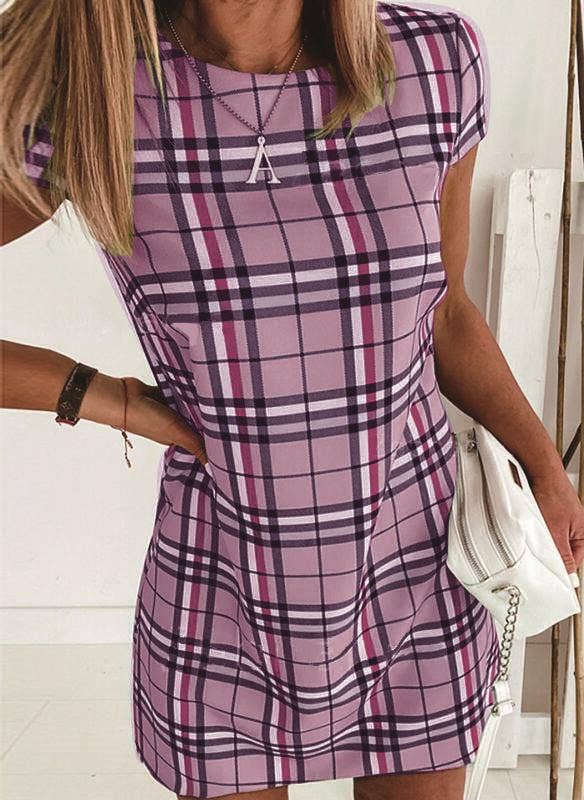 Plaid print slim-fit striped plaid dress