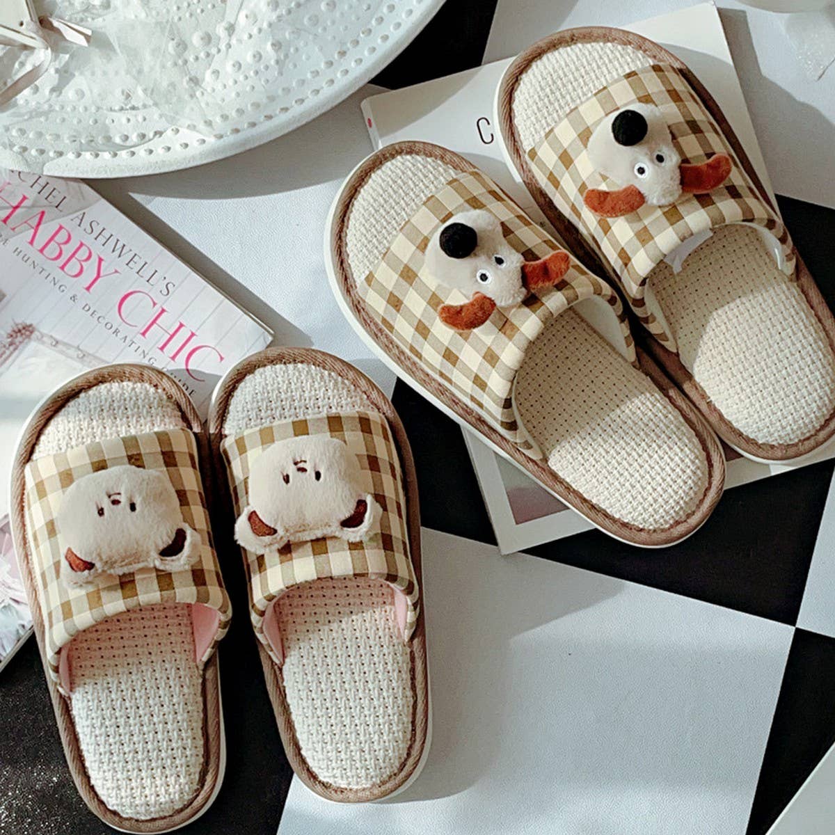 NEW CUTE PANDA LINEN SLIPPERS FOR WOMEN AT HOME